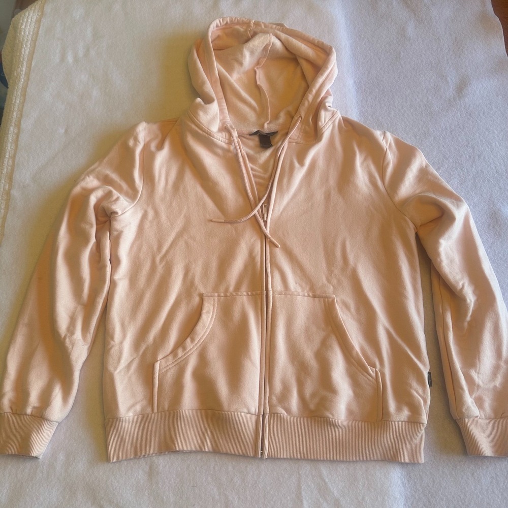 Eddie Bauer Full Zip Hoodie Womens L Light Pink Fleece Sweatshirt Jacket Cozy